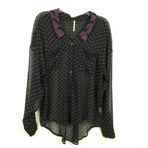 Free People Floral Collar Sheer Button-up Blouse